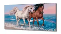 Quadro decorativo Cavalos Branco e Marrom Arte 130x60 em Tecido Canvas - Foto 2