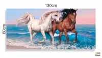 Quadro decorativo Cavalos Branco e Marrom Arte 130x60 em Tecido Canvas - Foto 3