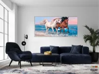 Quadro decorativo Cavalos Branco e Marrom Arte 130x60 em Tecido Canvas - Foto 5