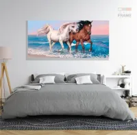 Quadro decorativo Cavalos Branco e Marrom Arte 130x60 em Tecido Canvas - Foto 6