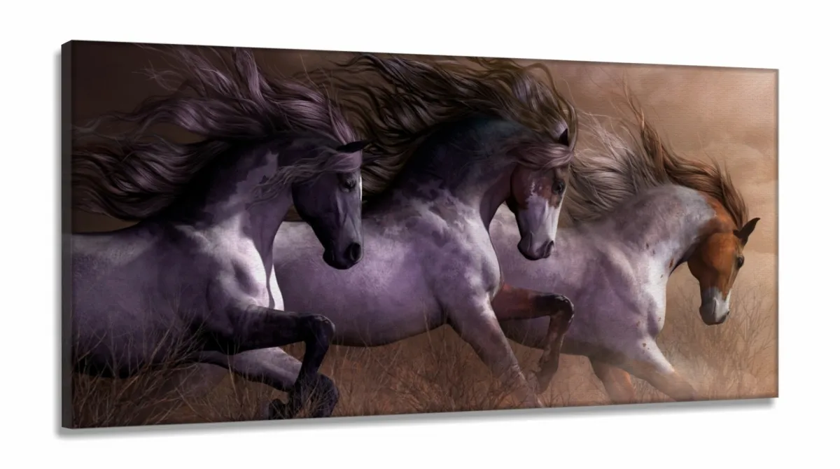 Quadro Decorativo Cavalos Correndo em Tecido Canvas 130x60 Imagem