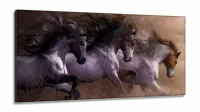 Quadro Decorativo Cavalos Correndo em Tecido Canvas 130x60
