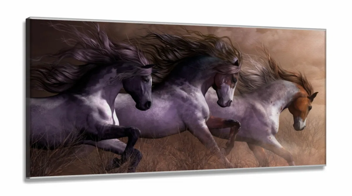 Quadro Decorativo Cavalos em Tecido Canvas 130x60 Imagem