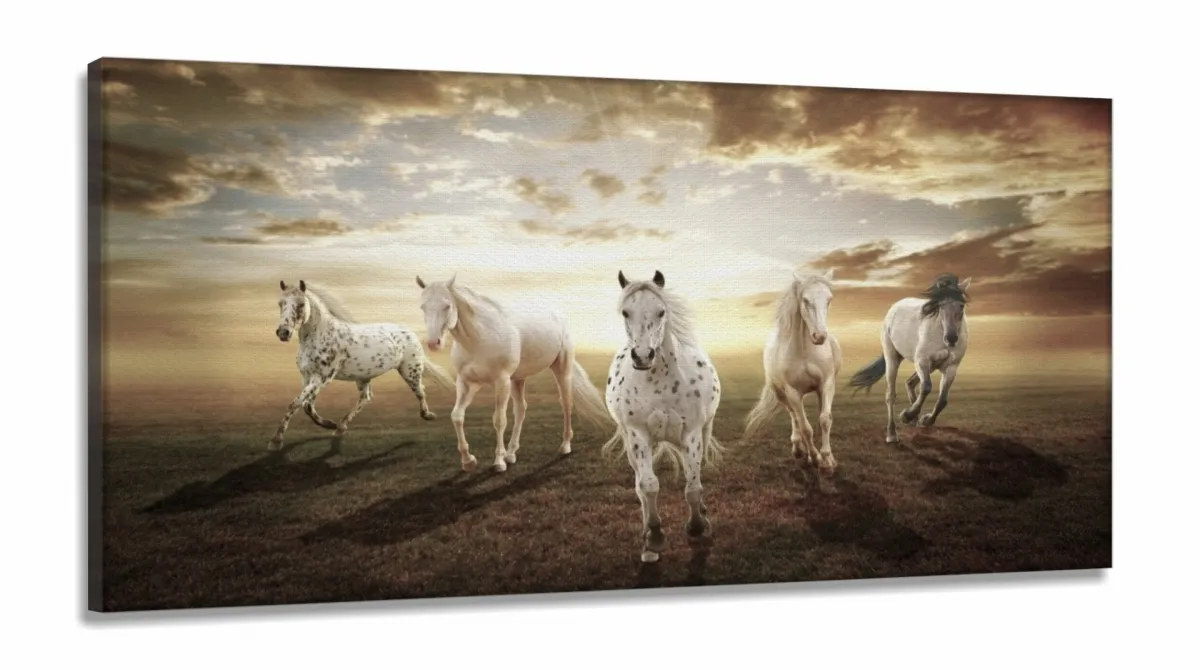 Quadro Decorativo Cavalos em Tecido Canvas 130x60 sala quarto Imagem
