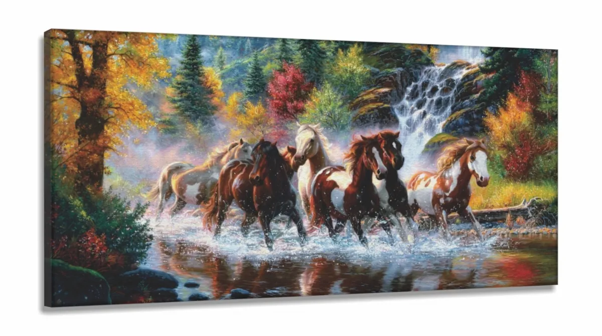Quadro Decorativo Cavalos Na Natureza Art em Tecido Canvas 130x60 Imagem