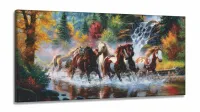 Quadro Decorativo Cavalos Na Natureza Art em Tecido Canvas 130x60