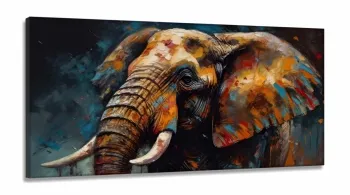 Quadro Decorativo Elefante Color  em Tecido Canvas 130x60 cm