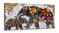Quadro Decorativo Elefante Colorido em Tecido Canvas 130x60 cm