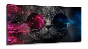 Quadro Decorativo Gato Pisicodelico Óculos em Tecido Canvas 130x60