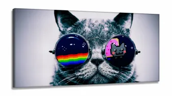Quadro Decorativo Gato Pisicodelico Sala Quarto em Tecido Canvas 130x60
