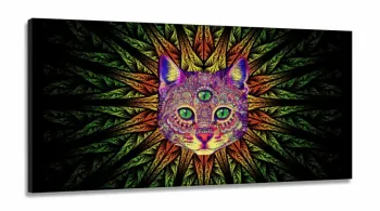 Quadro Decorativo Gato Trance Psicodélico em Tecido Canvas 130x60  Sala Quarto