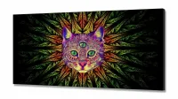 Quadro Decorativo Gato Trance Psicodélico em Tecido Canvas 130x60  Sala Quarto - Foto 2