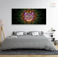 Quadro Decorativo Gato Trance Psicodélico em Tecido Canvas 130x60  Sala Quarto - Foto 6