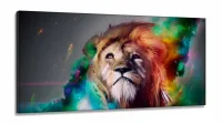 Quadro Decorativo Leao Color Full em tecido canvas 130x60