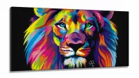 Quadro Decorativo Leão Colorido Moderno Sala Quarto em tecido canvas 130x60
