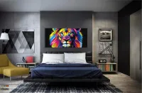 Quadro Decorativo Leão Colorido Moderno Sala Quarto em tecido canvas 130x60 - Foto 4