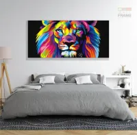 Quadro Decorativo Leão Colorido Moderno Sala Quarto em tecido canvas 130x60 - Foto 6