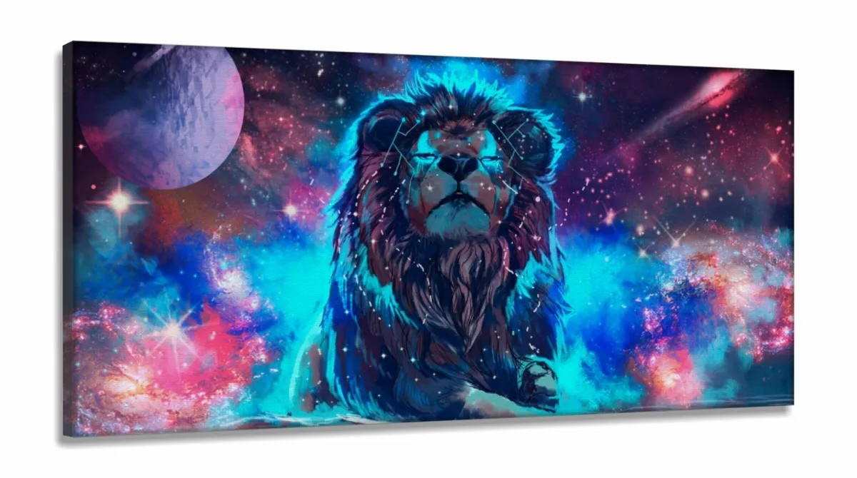 Quadro Decorativo Leão do Universo em tecido canvas 130x60 Imagem