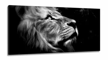 Quadro Decorativo Leão Perfil Preto E Branco em tecido canvas 130x60 Sala Quarto