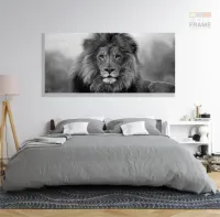 Quadro Decorativo Leão Preto E Branco em tecido canvas 130x60  Sala Quarto - Foto 6