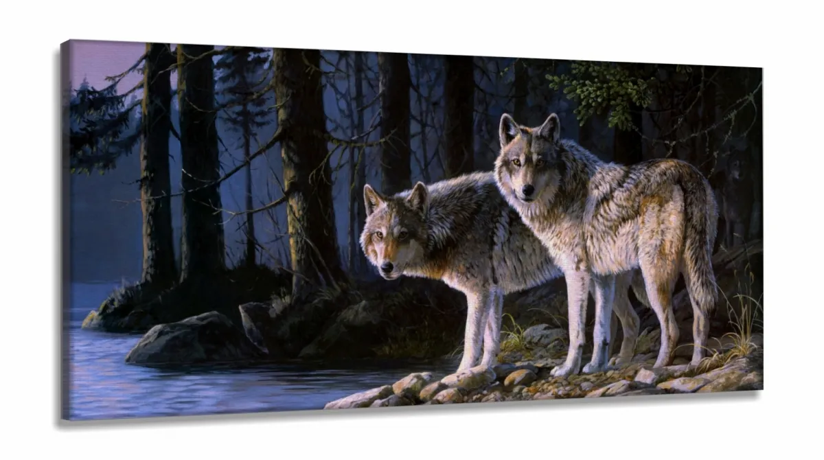Quadro decorativo Lobos Paisagem - Artístico - Telaem Tecido Canvas 130x60 Imagem