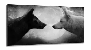 Quadro Decorativo Lobos Preto e Branco em Tecido Canvas 130x60