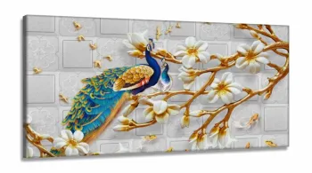 Quadro Decorativo Pavão Do Paraíso em Tecido Canvas 130x60
