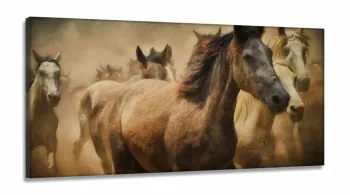 Quadro Decorativo Sala Quarto Cavalos em Tecido Canvas 130x60