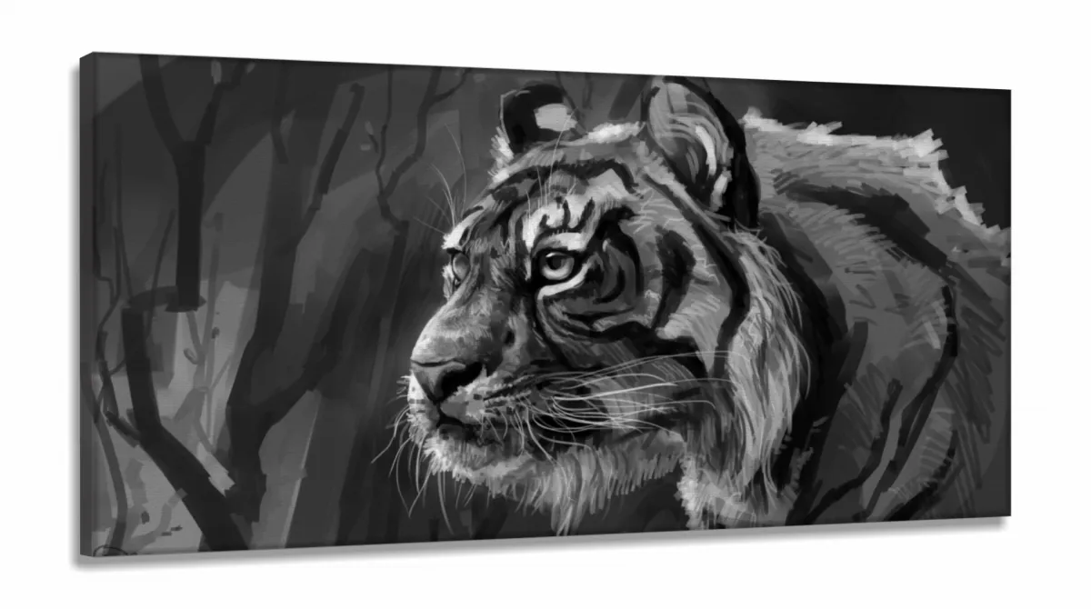Quadro Decorativo Tigre Artístico Sala em Tecido Canvas 130x60 Imagem