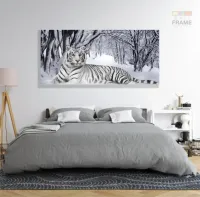 Quadro Decorativo Tigre Branco Animais Com Tela em Tecido Canvas 130x60 - Foto 6