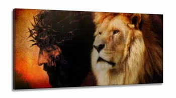 Quadro Leão de Juda Jesus Igreja em Tecido Canvas 130x60
