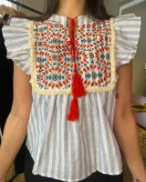 BLUSA LISTRAS AZUL BOHO CHIC - TAMANHO P - Foto 6