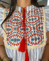 BLUSA LISTRAS AZUL BOHO CHIC - TAMANHO P - Foto 3