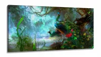 Quadro Paisagem Artístico Pavão Sala em Tecido Canvas 130x60