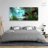 Quadro Paisagem Artístico Pavão Sala em Tecido Canvas 130x60 - Foto 6