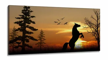 Quadros Decorativos Cavalo Por Do Sol em Tecido Canvas 130x60