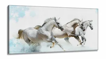 Quadros Decorativos Cavalos Brancos em Tecido Canvas 130x60