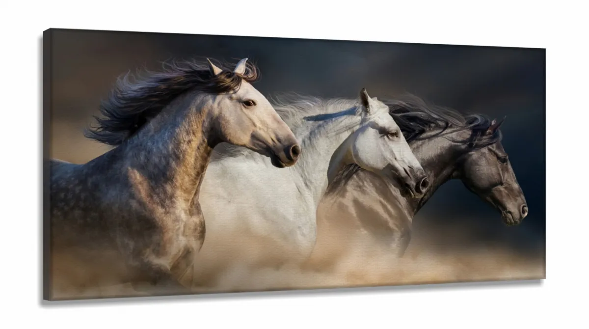 Quadros Decorativos Cavalos Country Sala em Tecido Canvas 130x60 Imagem