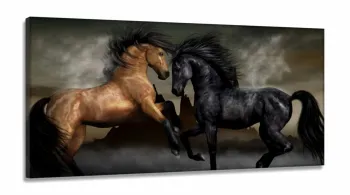 Quadros Decorativos Cavalos Marrom em Tecido Canvas 130x60