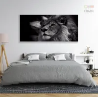 Quadros Decorativos Leão Preto E Branco em Tecido Canvas 130x60 - Foto 6