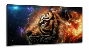 Quadros Decorativos Tigre Aguá E Fogo em tecido canvas 130x60