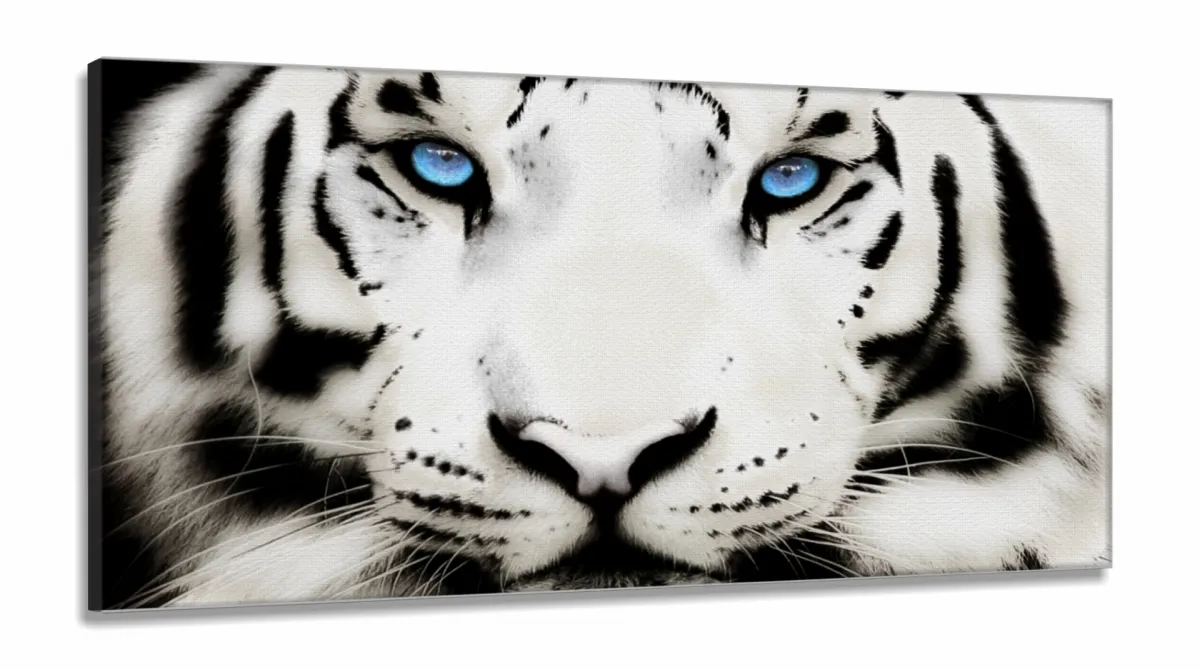 Quadros Decorativos Tigre Branco 120x60 em tecido canvas 130x60 Imagem