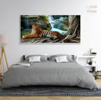 Quadros Decorativos Tigre Cachoeira Hd Quarto Sala em tecido canvas 130x60 - Foto 6