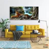 Quadros Decorativos Tigre Cachoeira Hd Quarto Sala em tecido canvas 130x60 - Foto 7