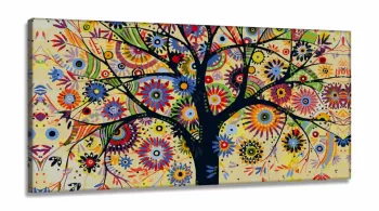 Quadro Árvore Colorida Decorativo Em Tecido em Tecido canvas 130x60 sala quarto