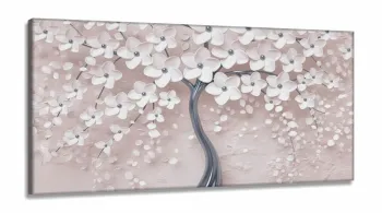 Quadro Árvore Flores Cerejeira Para Sala Apê em Tecido Canvas
