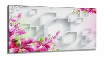 Quadro Decorativo  Flores Abstrato  Estilo 3d em Tecido canvas 130x60