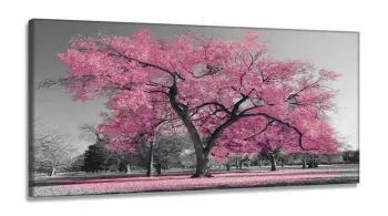 Quadro Decorativo 130x60 Sala Quarto Árvore Rosa Claro em Tecido Canvas