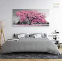 Quadro Decorativo 130x60 Sala Quarto Árvore Rosa Claro em Tecido Canvas - Foto 6