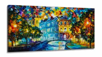Quadro Decorativo 130x60 Sala Quarto Pintura Parque Árvores em Tecido Canvas